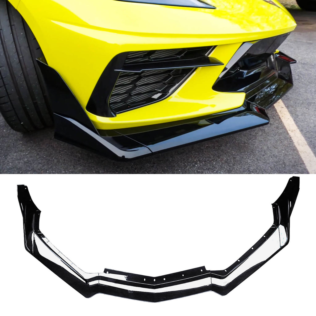 For Chevy Corvette C8 Front Splitters ZR1 Style Gloss Black