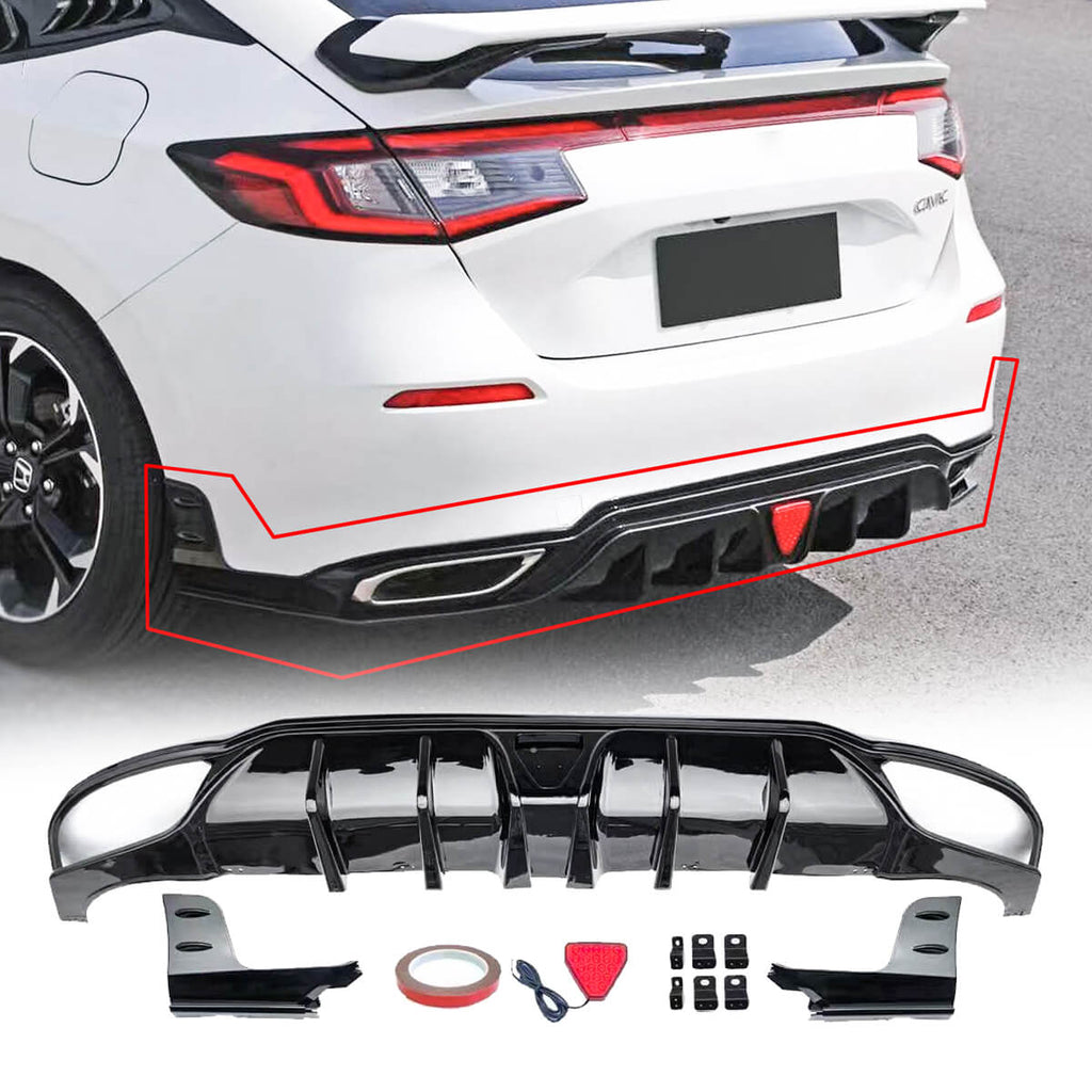 For 2022-2024 11th Honda Civic Hatchback Rear Bumper Lip ABS Gloss Black