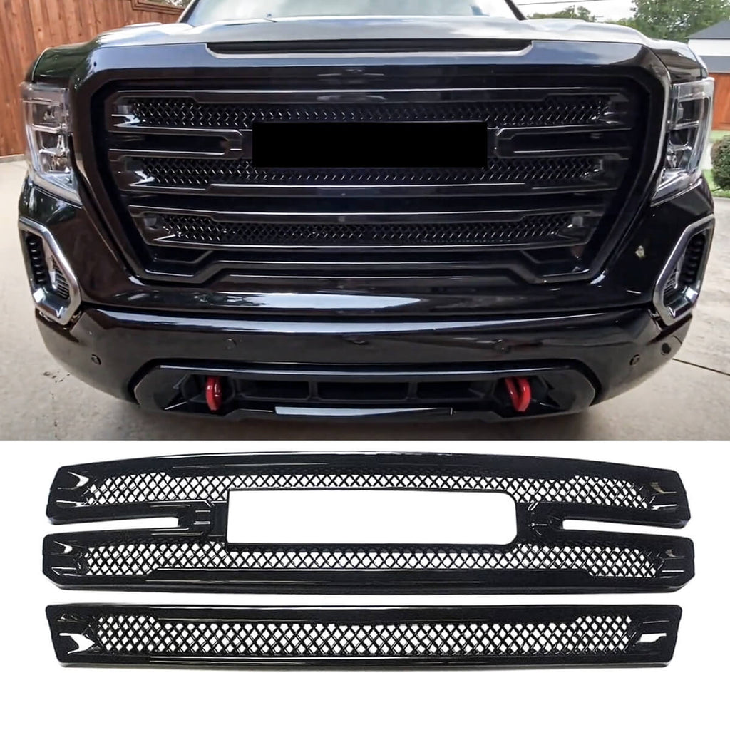 For 2019-2022 GMC Sierra 1500 SLT AT4 Mesh Grill Overlay Gloss Black