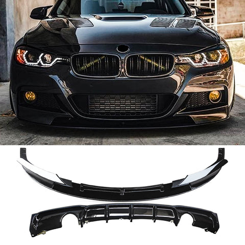 For 2012-2018 BMW 3-Series F30 F31 M Sport Front Bumper Lip Rear Diffuser ABS Gloss Black